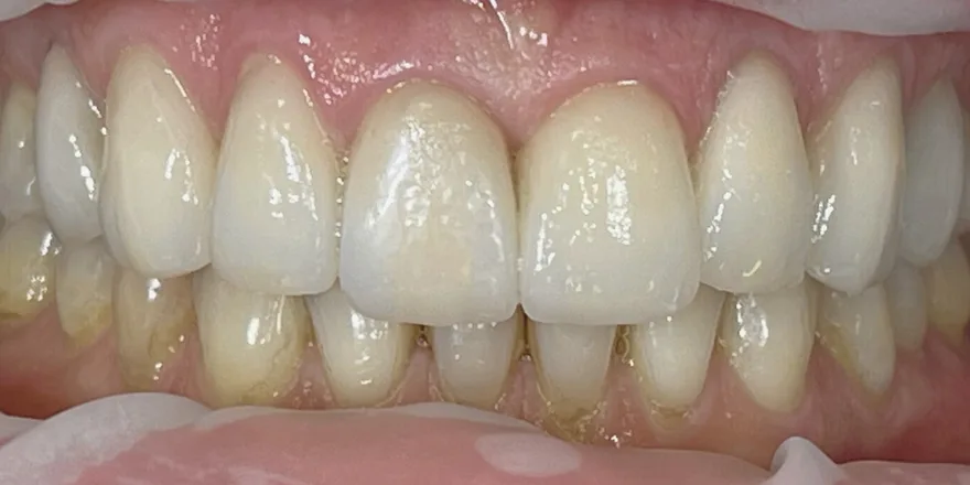 Ортодонтия: Invisalign прозрачные капы верхней и нижней челюсти. Эстетическая реставрация. Виниры d14-d24. Срок 24 месяцев. — после, случай 7, стоматология We Care в Риге